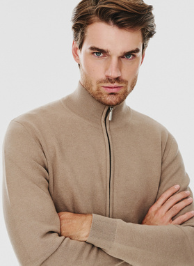 Sweter męski rozpinany w kolorze beżowym