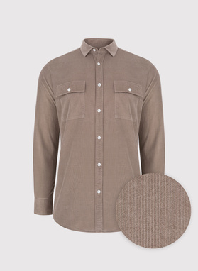 Brązowa koszula sztruksowa z kieszeniami na piersi