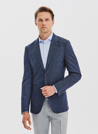 Granatowa marynarka w prążek z lnem