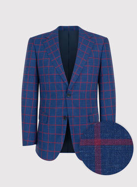 Granatowa marynarka w czerwoną kratę