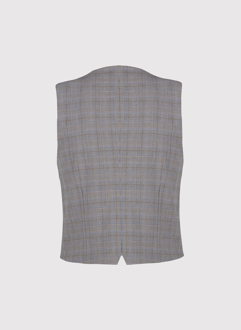 Szara dwurzędowa kamizleka w drobną kratkę