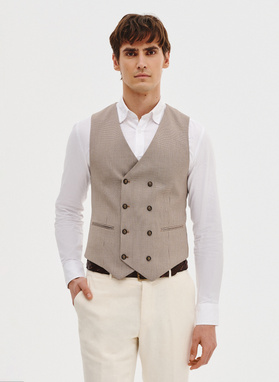 Dwurzędowa kamizelka męska w drobną kratę