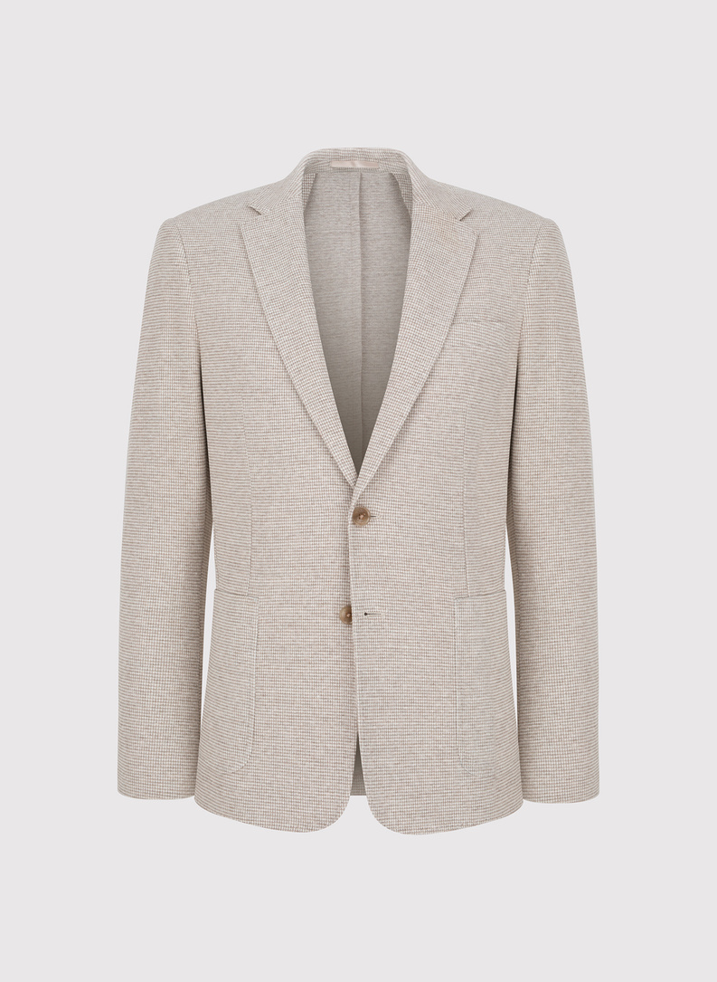 Beżowa marynarka w pepitkę