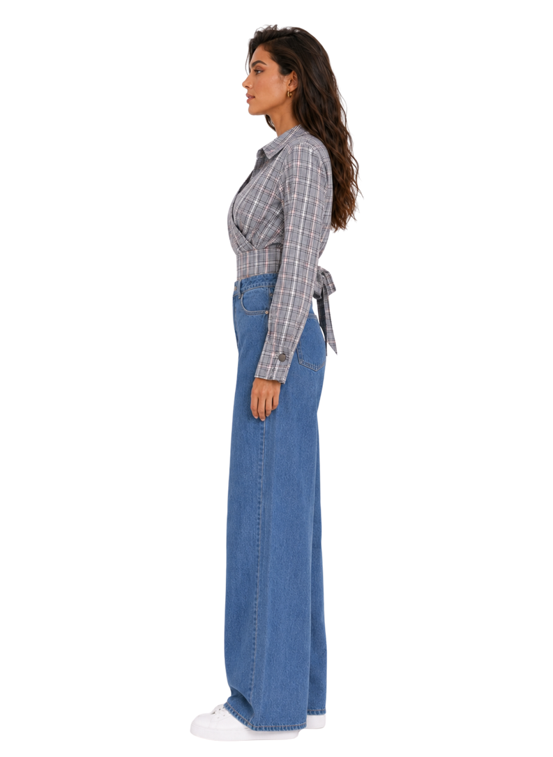Wiązana koszula KAYA w kratkę łososiowa