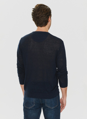 Granatowy lniany sweter