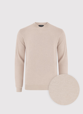 Beżowy sweter męski w serek