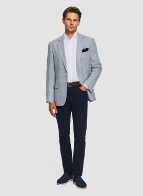 Niebieska marynarka casual z lnem i wełną