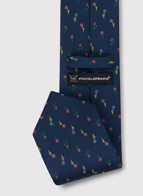 Granatowy krawat w kolorowe kwiatki