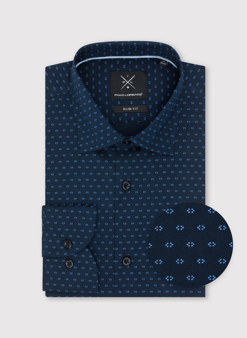 Granatowa koszula męska w mikrowzór