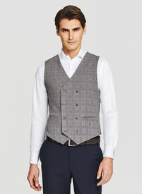 Szara dwurzędowa kamizleka w drobną kratkę