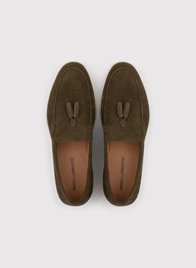 Zielone mokasyny męskie z frędzlami