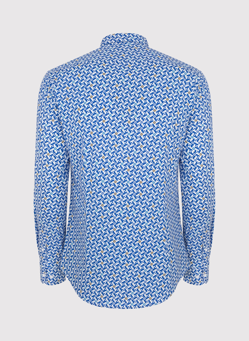 Koszula męska w biało-niebieski mikrowzór 