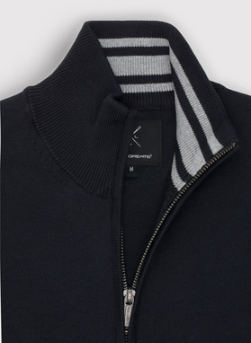 Czarny rozpinany sweter męski ze stójką
