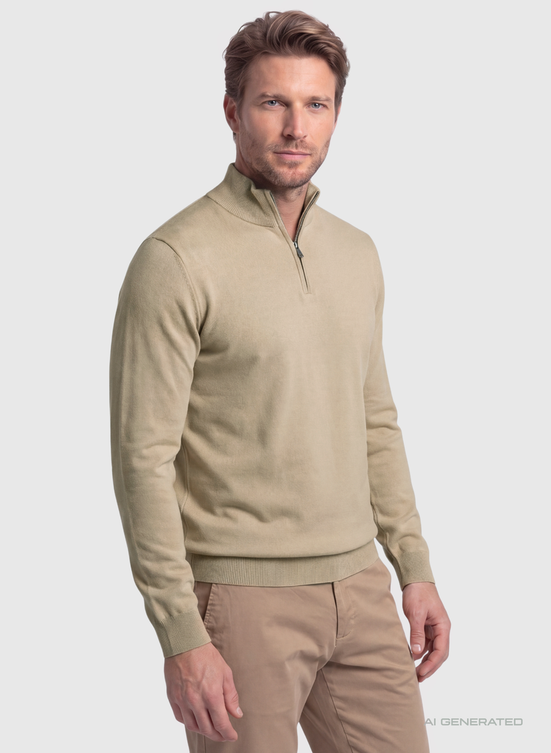 Bawełniany beżowy sweter męski z stójką