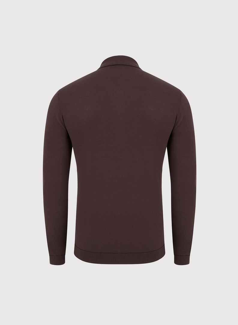 Brązowy sweter polo z bawełny merceryzowanej