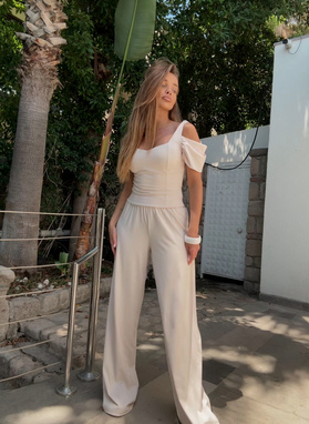 Bluza Phuket + szerokie spodnie - jasny beż