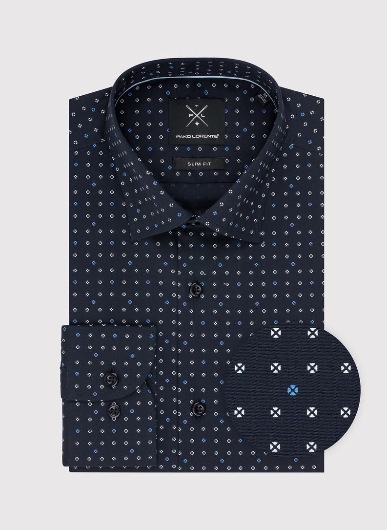 Granatowa koszula męska w mikrowzór