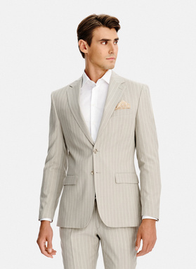 Beżowy garnitur męski w prążek