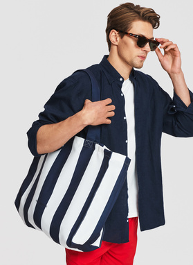 Biało-granatowa torba plażowa w pasy