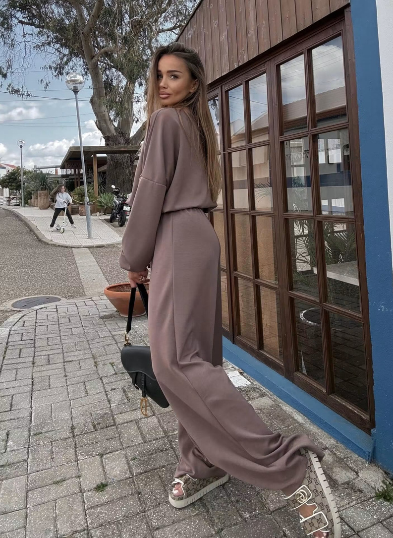 Komplet FLOW bluza i szerokie spodnie kolor fango