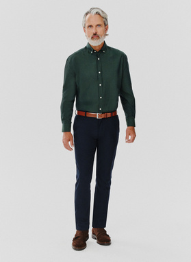 Gładka koszula męska zielona długi rękaw