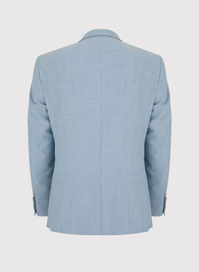 Gładki błękitny garnitur męski z wełny
