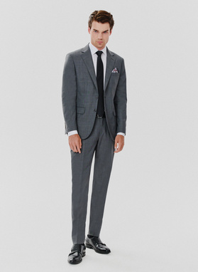 Dwuczęściowy gładki garnitur męski w kolorze szarym