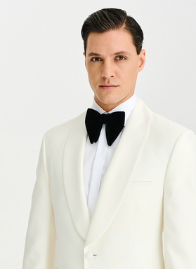 Wełniana beżowa marynarka smokingowa