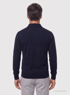Granatowy sweter męski polo z zamkiem
