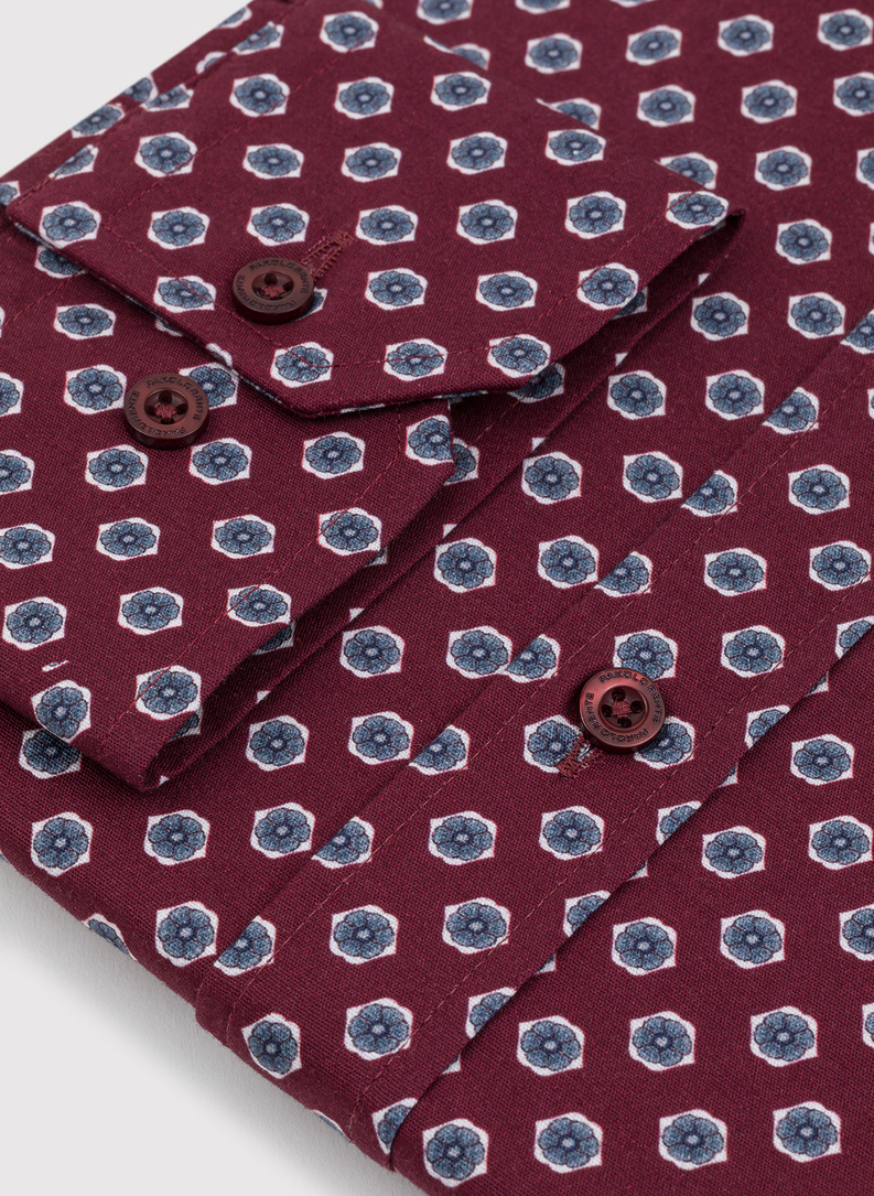 Męska bordowa koszula w kwiatki 