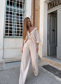 Lniany komplet damski CELEBRYTKA beżowy