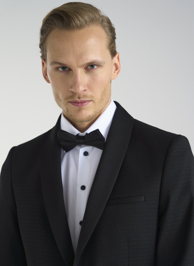 Wełniana czarna marynarka smokingowa w mikrowzór