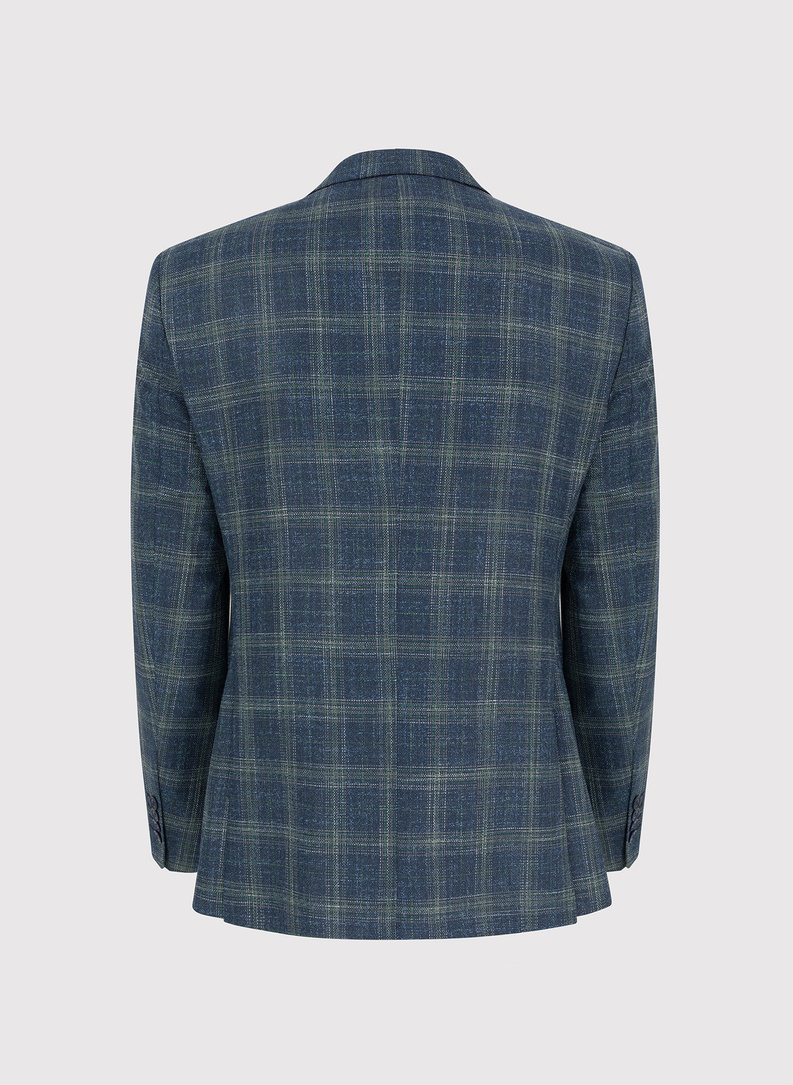 Granatowa casualowa marynarka męska w zieloną kratę