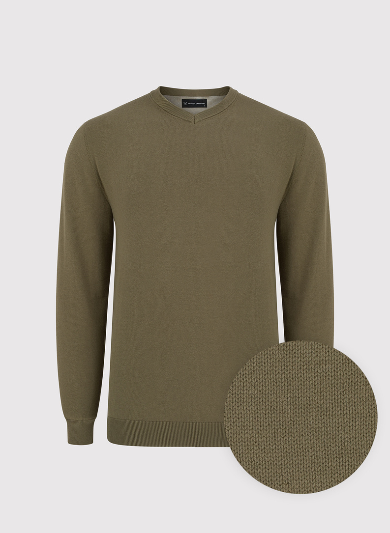 Zielony męski sweter w serek