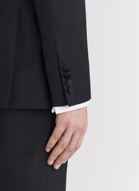 Wełniana czarna marynarka smokingowa w mikrowzór