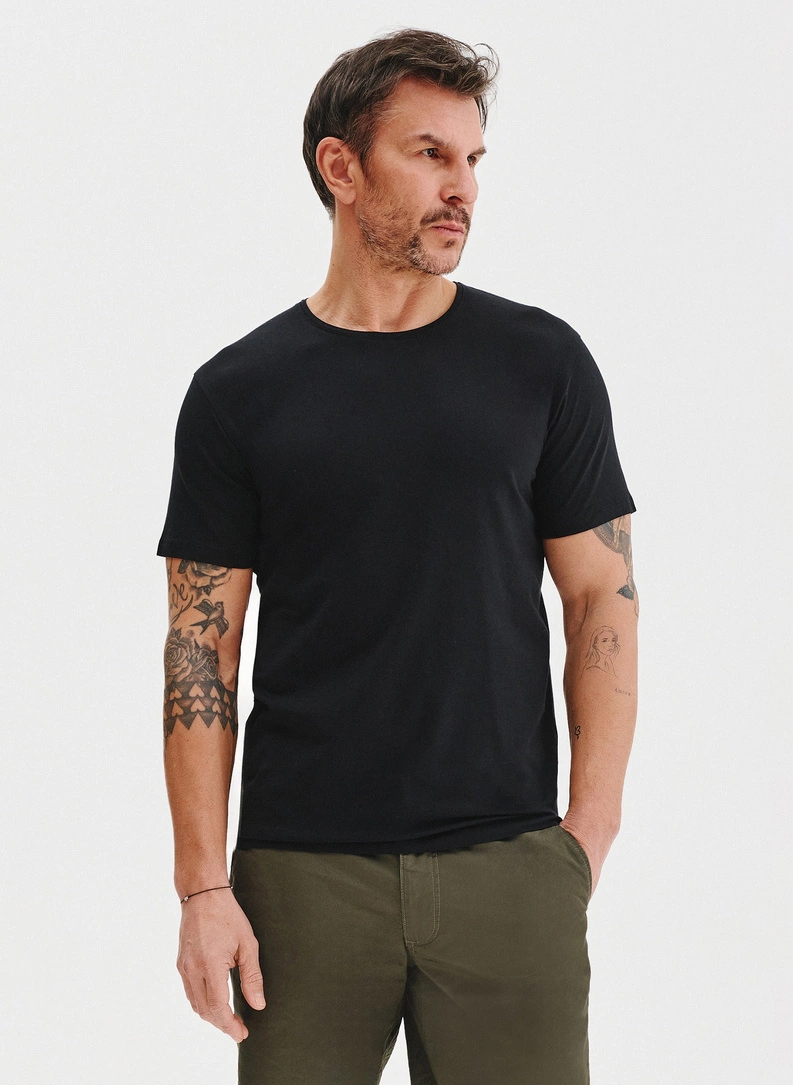 Czarny gładki t-shirt męski - zdjecie nr 1