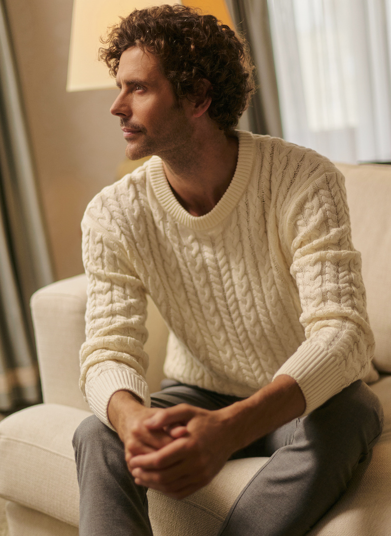 Beżowy sweter męski z kaszmirem