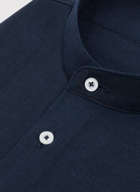 Lniana granatowa koszula męska ze stójką