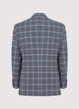Szara marynarka garniturowa w kratę z wełną