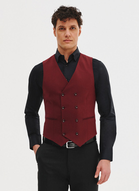 Bordowa dwurzędowa kamizelka męska