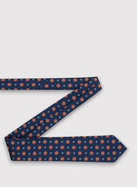 Granatowy krawat w rudo-srebrny wzór