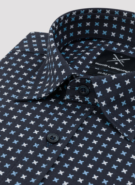Granatowa koszula w niebiesko-biały mikrowzór
