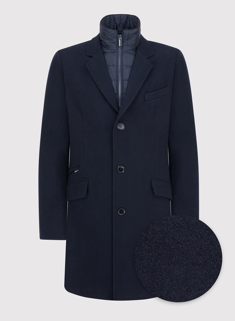 Męski płaszcz z wełną w kolorze granatowym