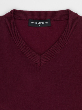 Bordowy sweter męski v-neck