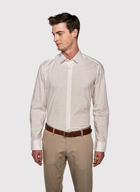 Biała koszula męska w pomarańczowy mikrowzór