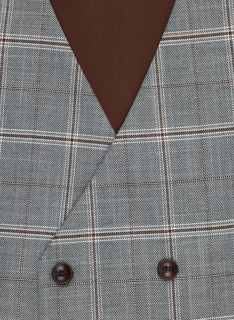 Szara dwurzędowa kamizelka w kratę