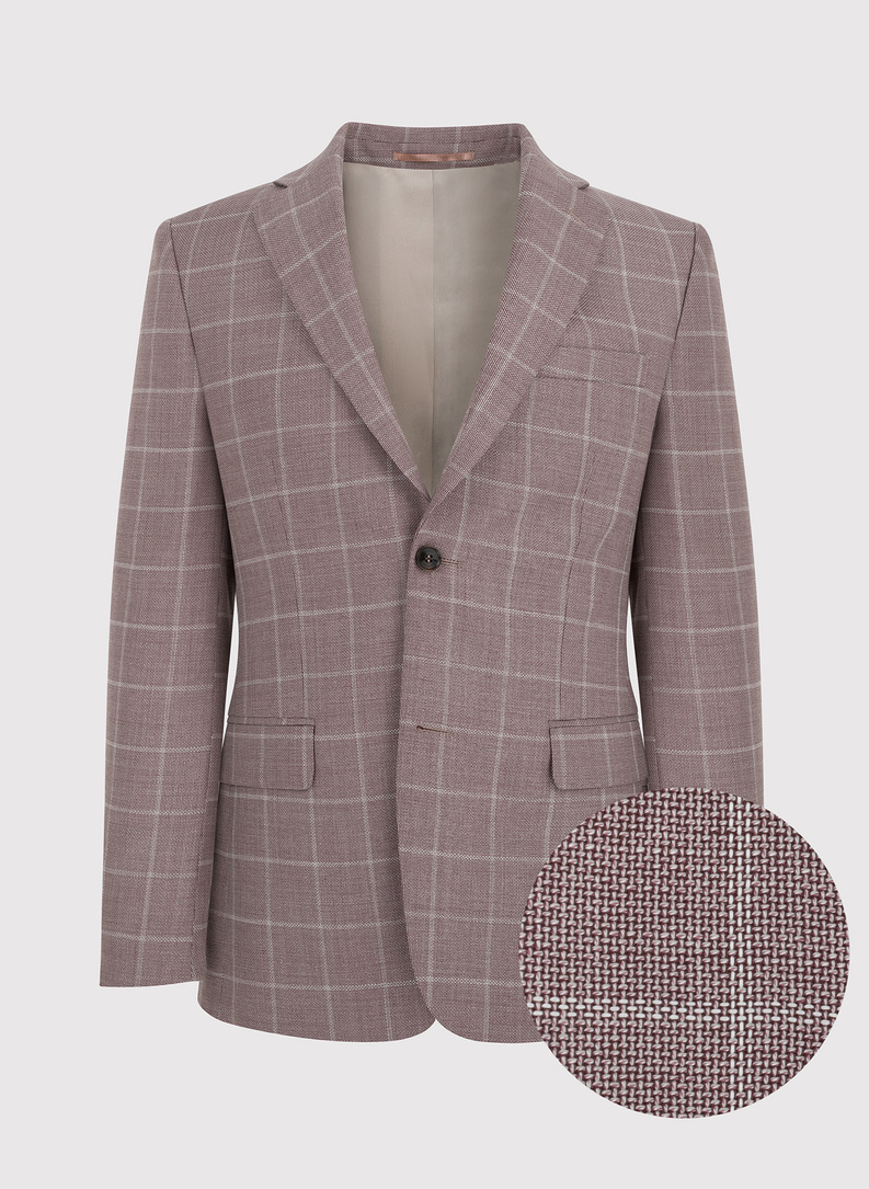 Wełniany różowy garnitur w kratę