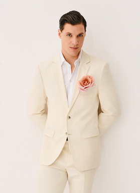 Ślubny beżowy garnitur z lnem