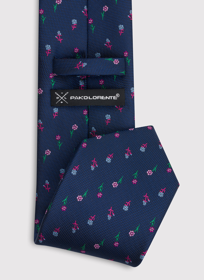 Granatowy krawat męski w kwiaty