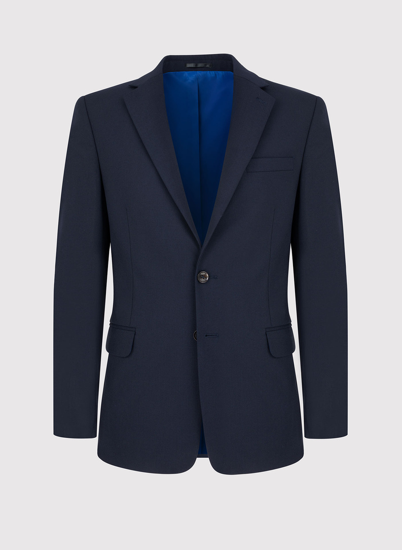 Gładka granatowa marynarka garniturowa